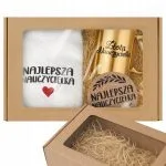 Zestaw z okazji Dnia Nauczyciela Ręcznik Złoty Kubek Podkładka Prezent