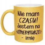 Złoty kubek brokatowy personalizowany Emerytura Dla Emeryta Emerytki