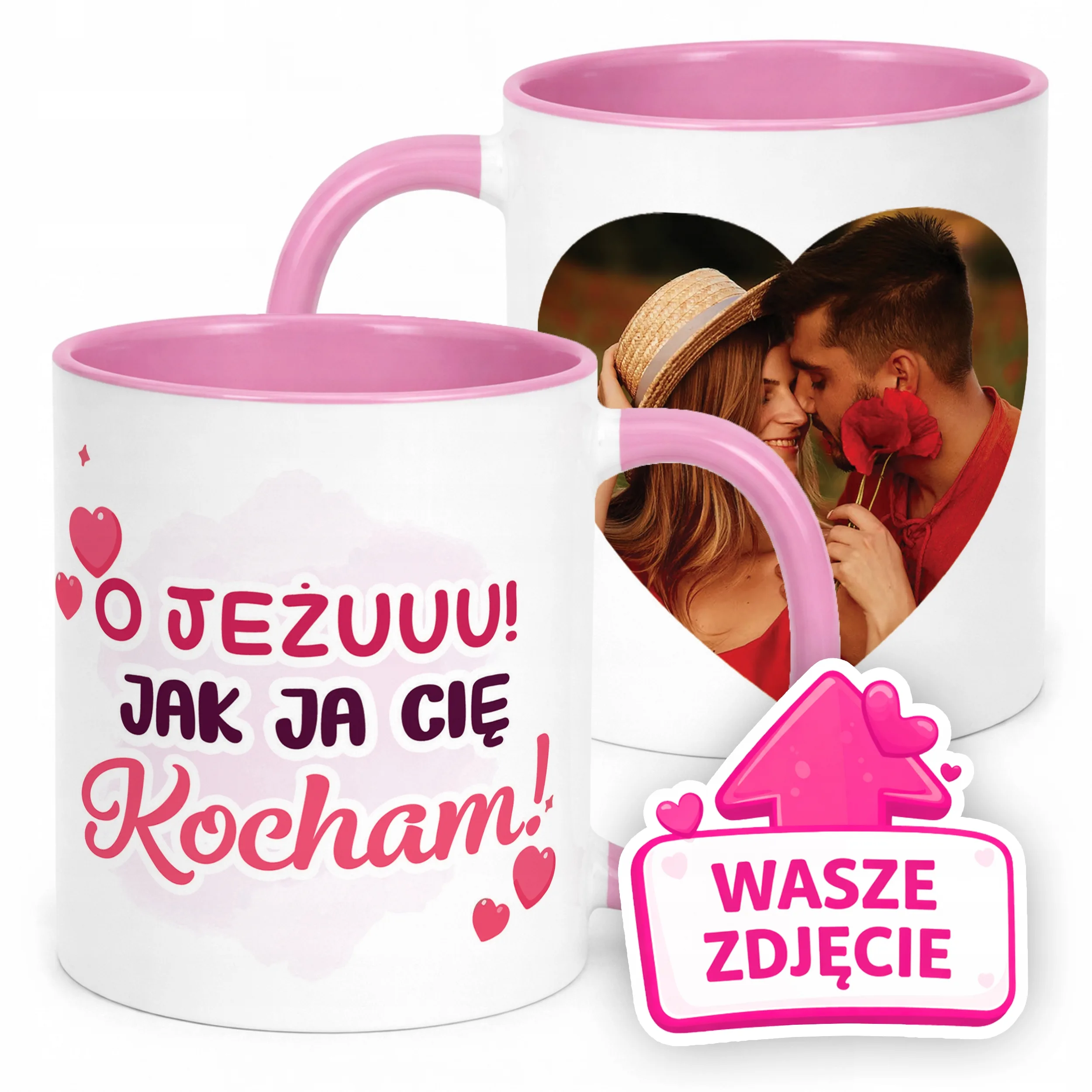 Kubek Różowy Z Własnym Zdjęciem Serce Walentynki Prezent Upominek