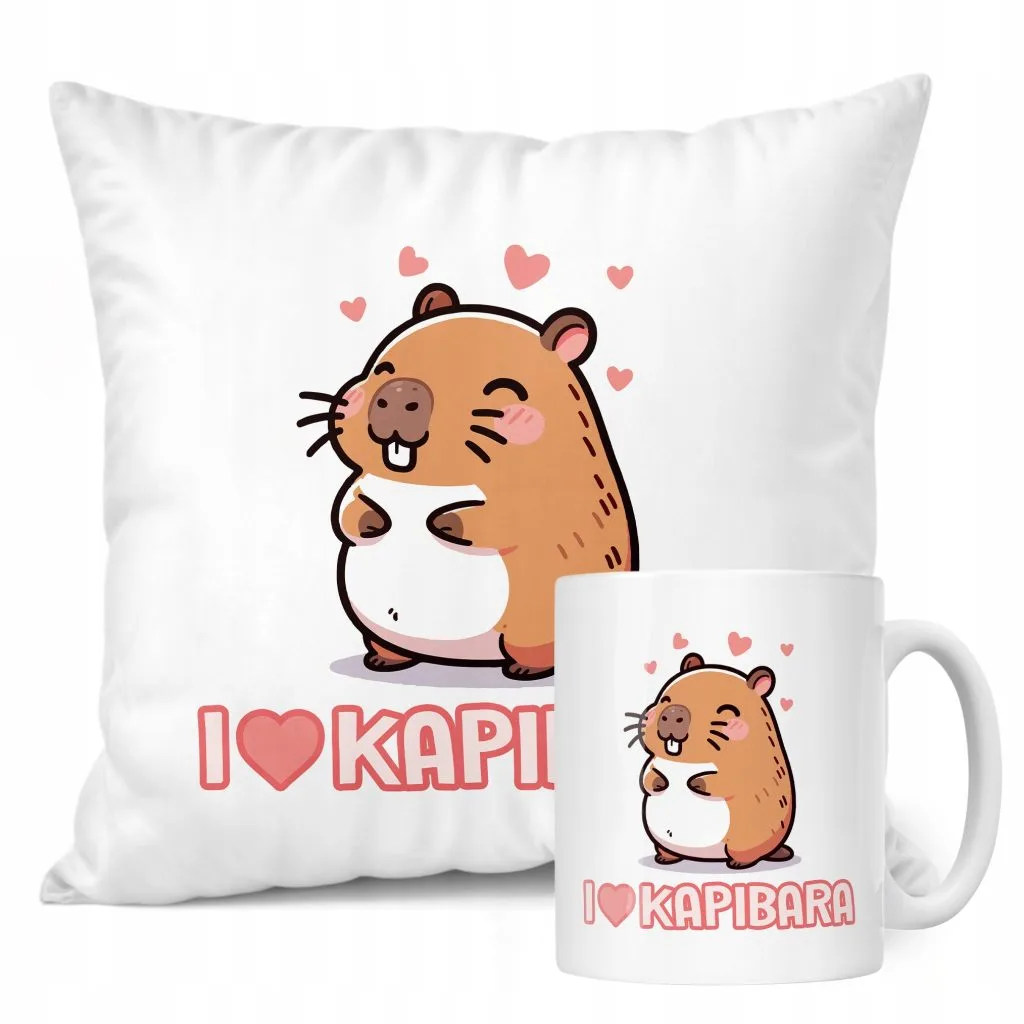 Zestaw Kubek + Poduszka Kapibara Capybara Zwierzak Słodki Dla Dzieci