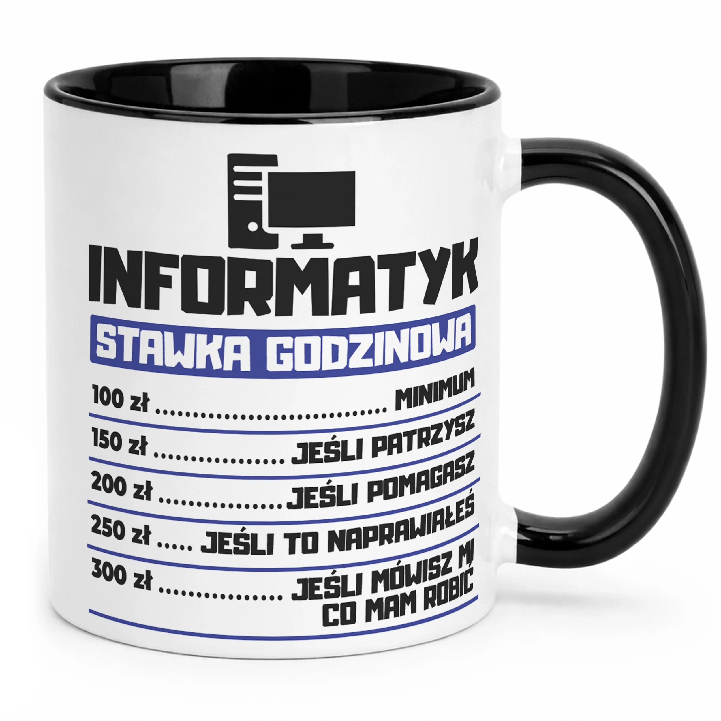 Kubek Czarny Informatyk Stawka Godzinowa Zabawny Prezent Upominek