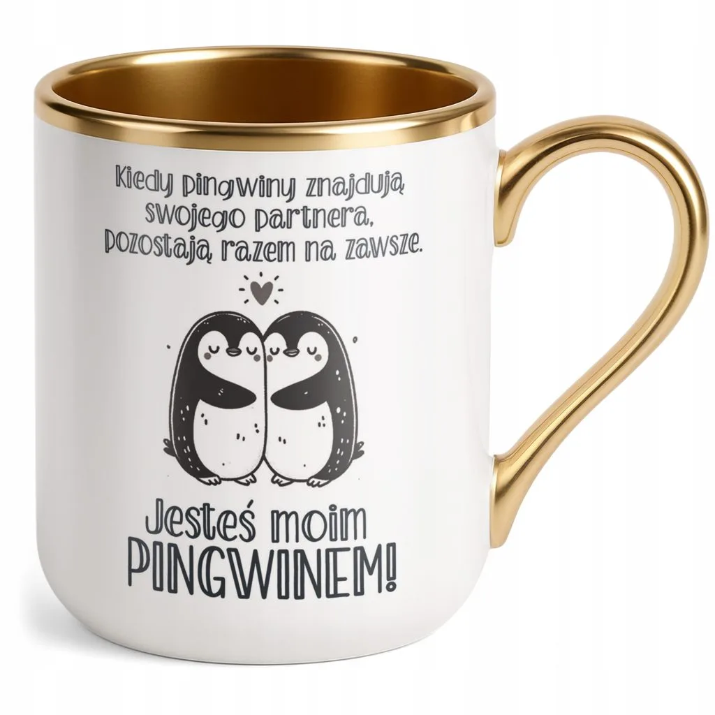 Kubek Premium Złoty Jesteś Moim Pingwinem Walentynki Prezent