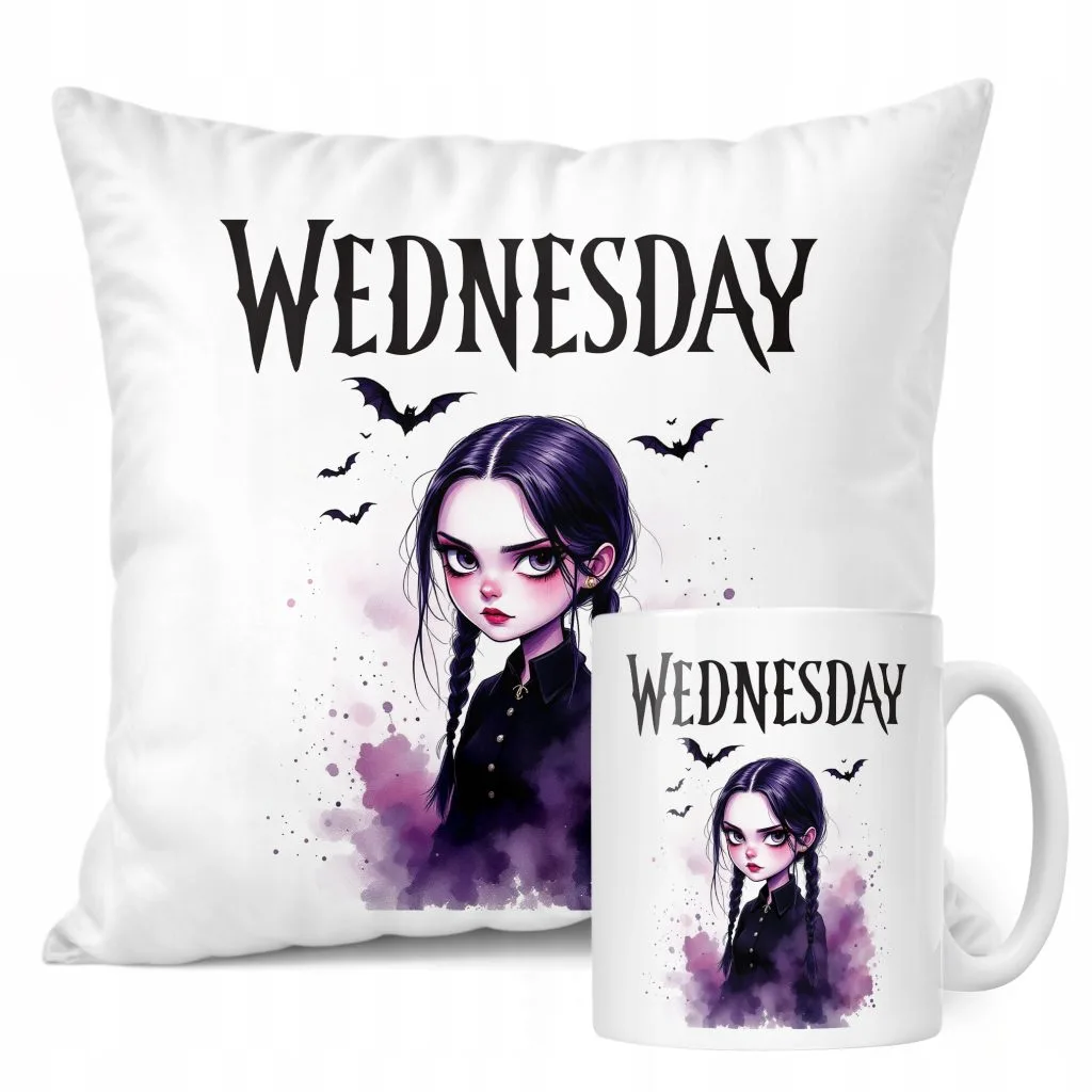 Zestaw Kubek + Poduszka Nevermore Wednesday Addams Dla Fanów Prezent