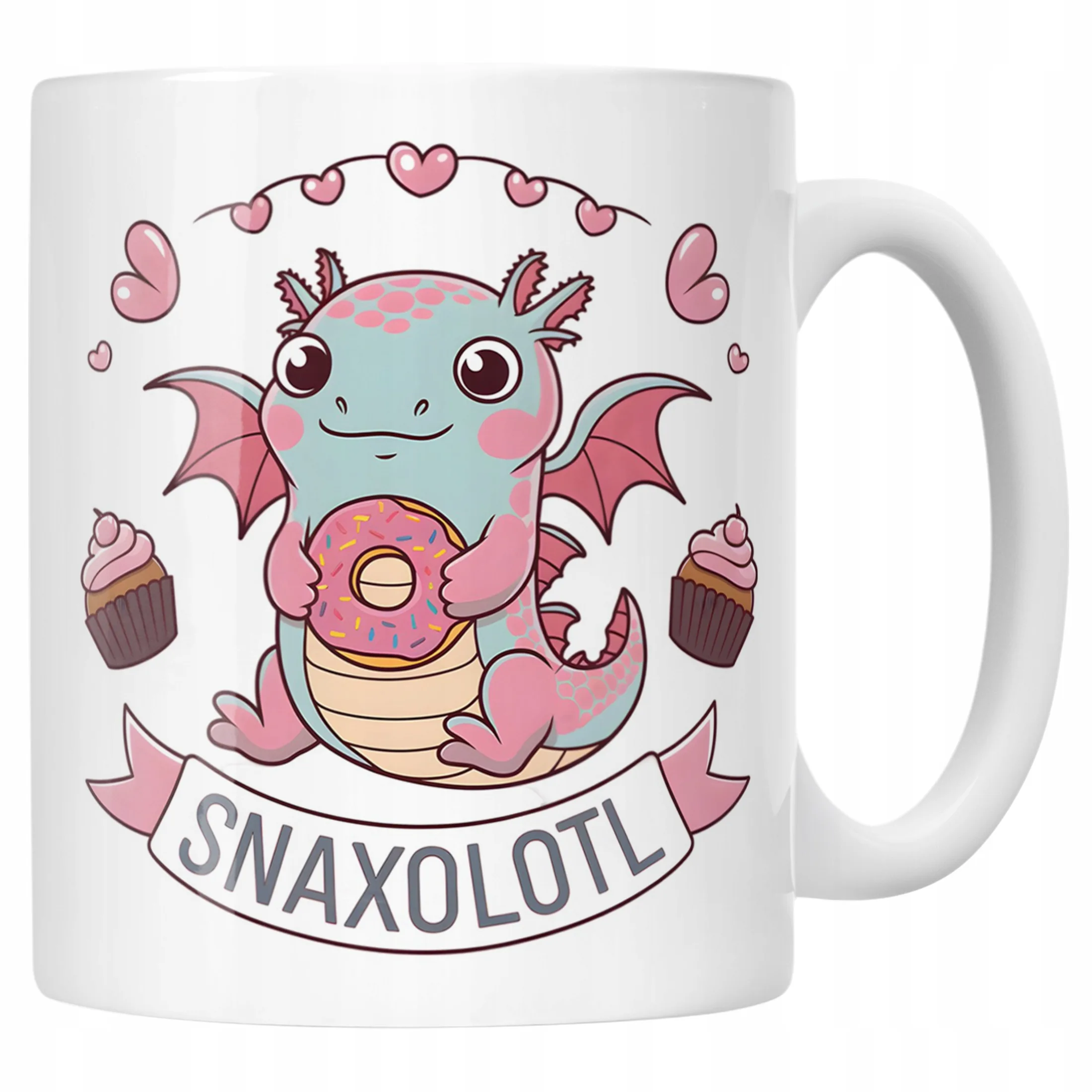 Kubek biały dziecięcy 330ml Aksolotl Axolotl Różowy Zwierzak Viral Trend