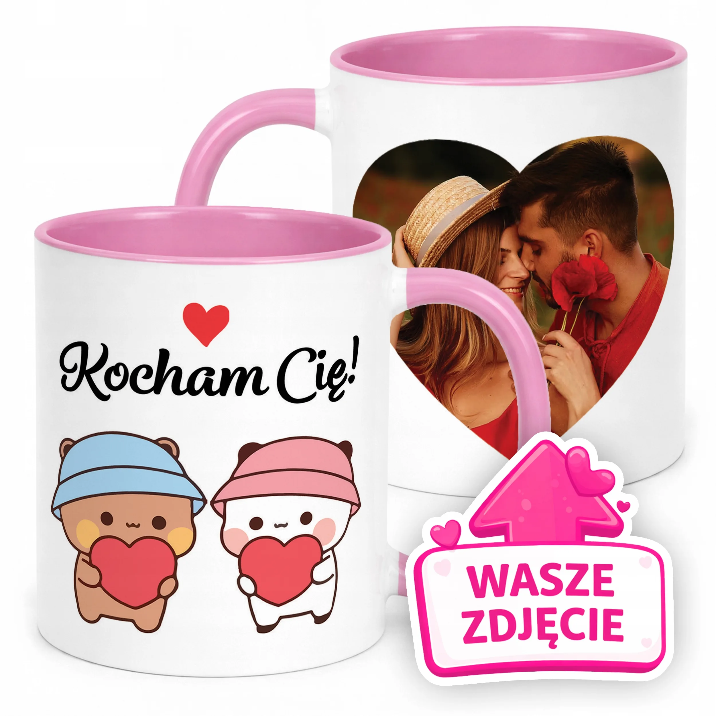 Kubek Różowy Z Własnym Zdjęciem Serce Walentynki Prezent Upominek