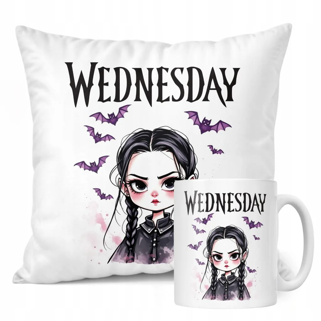 Zestaw Kubek + Poduszka Nevermore Wednesday Addams Dla Fanów Prezent