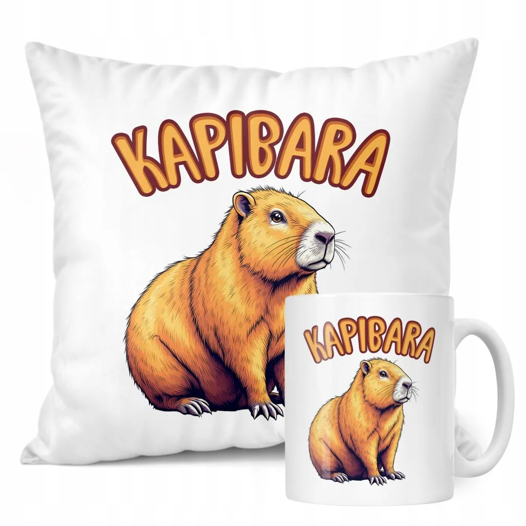 Zestaw Kubek + Poduszka Kapibara Capybara Zwierzak Słodki Dla Dzieci