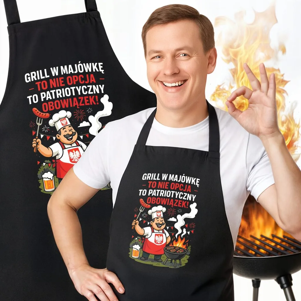 Bawełniany Czarny Fartuch Kuchenny Grill W Majówkę Patriotyczny Obowiązek