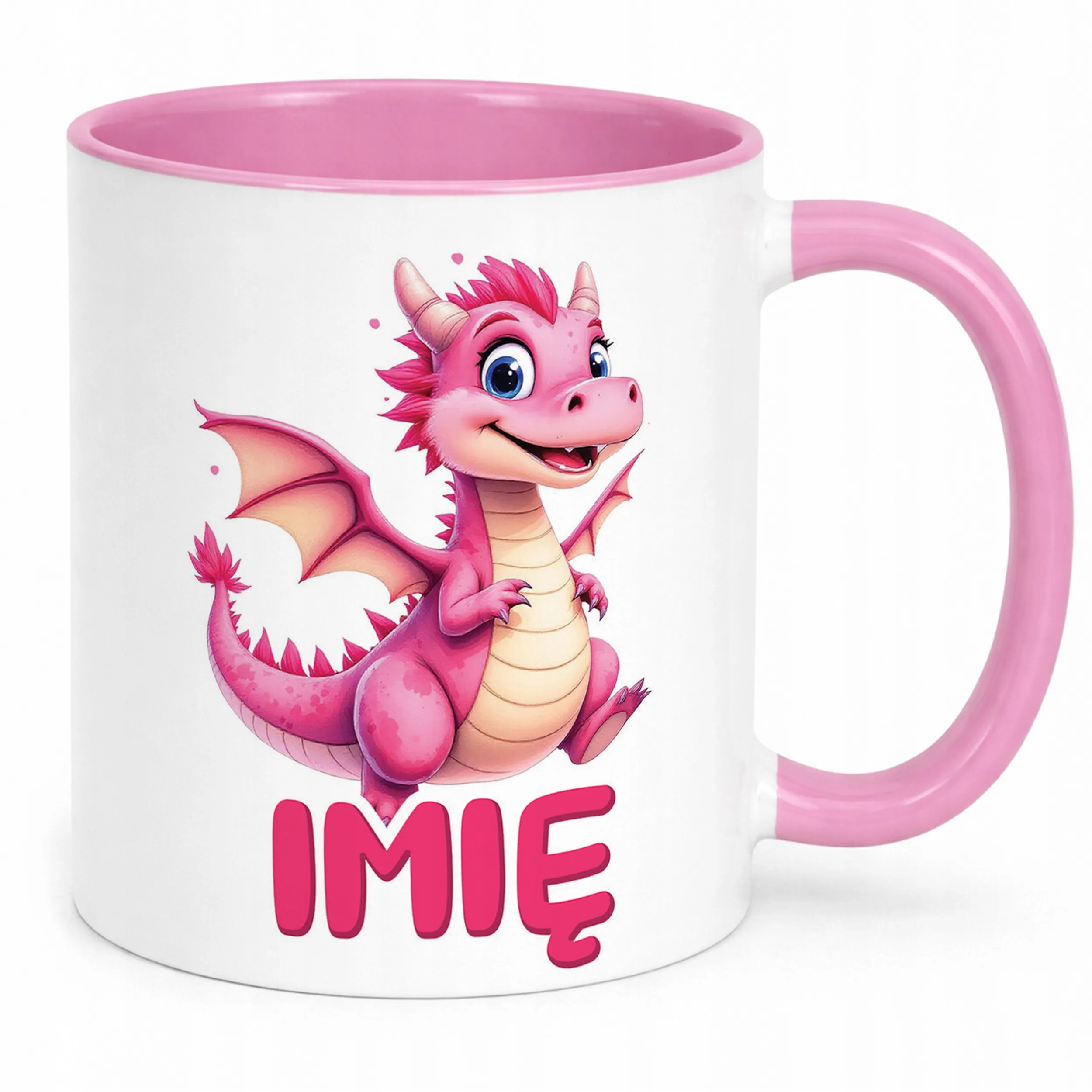Kubek Różowy Personalizowany Smok Zwierzak Słodki Dla Dzieci