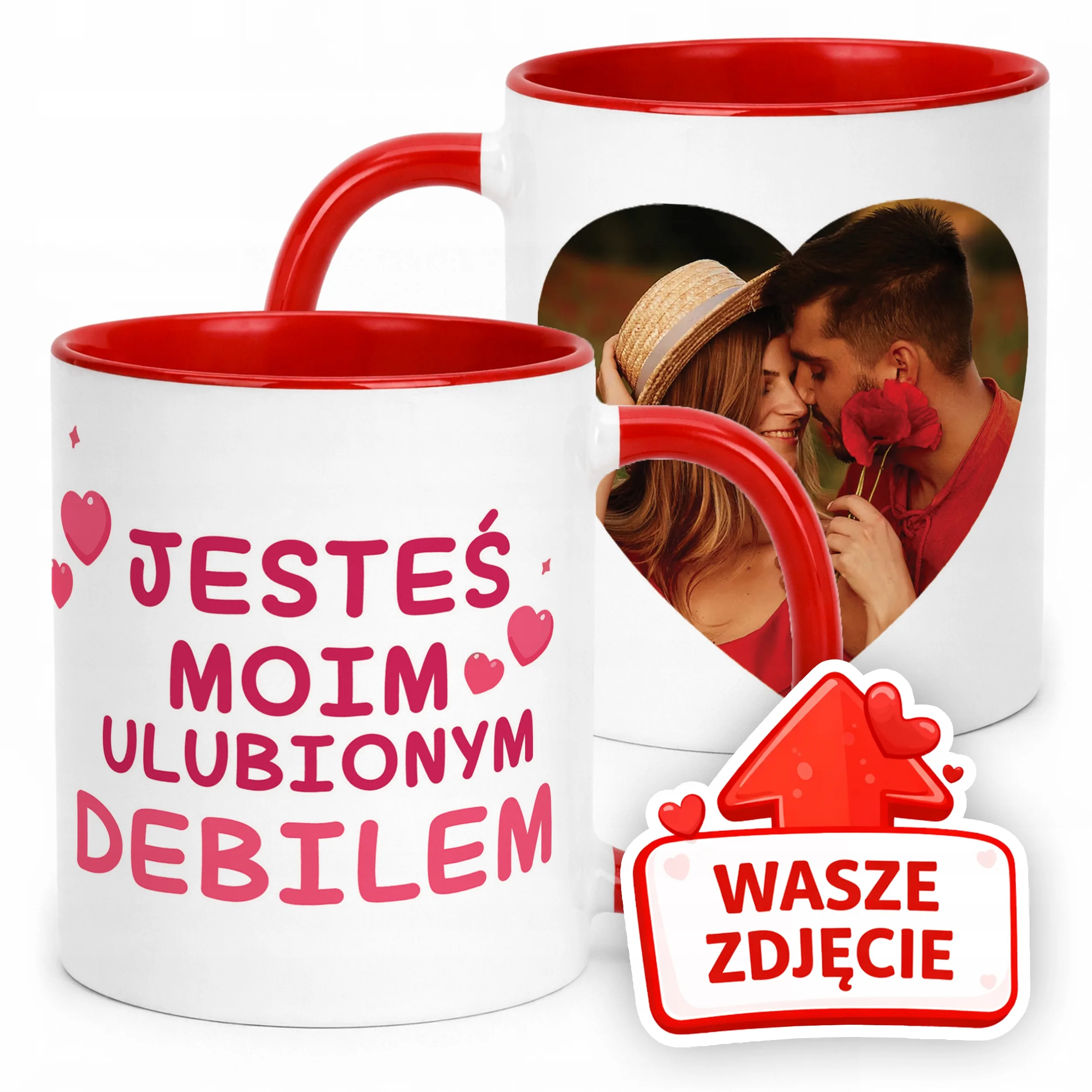 Kubek Czerwony Z Własnym Zdjęciem Serce Walentynki Prezent Upominek