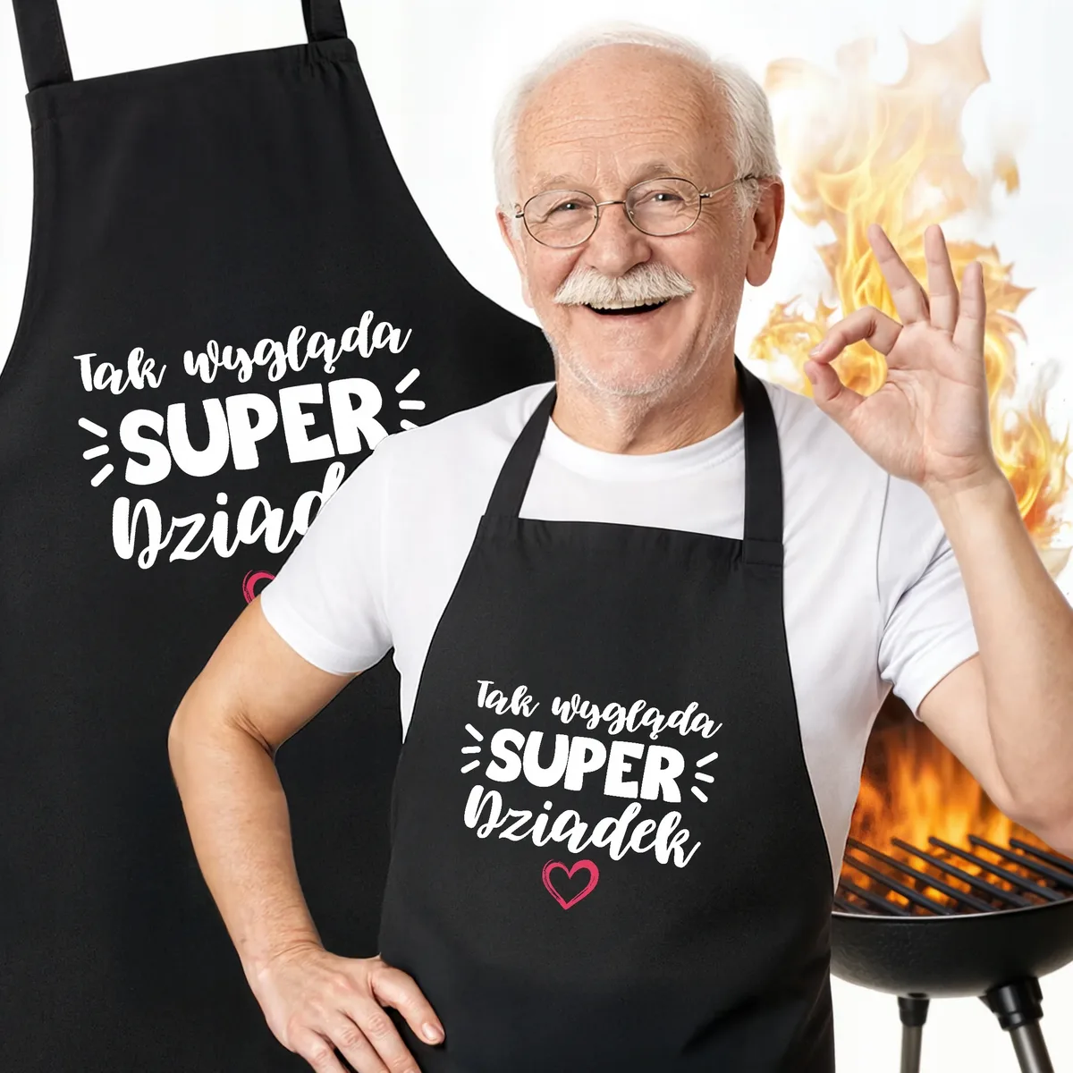 Bawełniany Fartuch Kuchenny Czarny Dzień Dziadka Prezent Z Nadrukiem