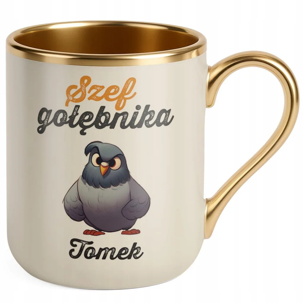 Kubek Premium Złoty Ecru Personalizowany Dla Gołębiarzy Dla Hodowcy