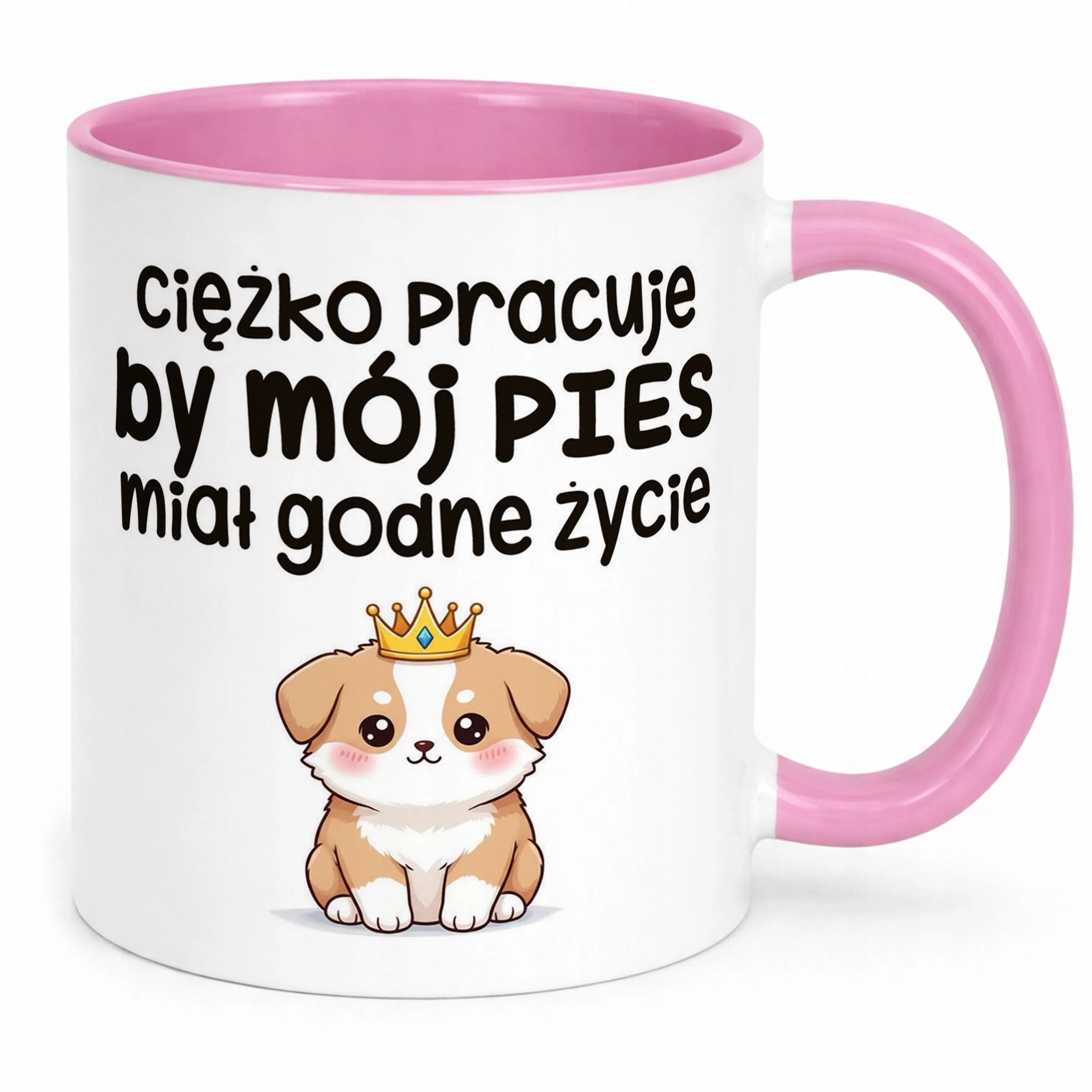 Kubek Różowy Ciężko Pracuję By Mój Pies Śmieszny Zabawny Prezent