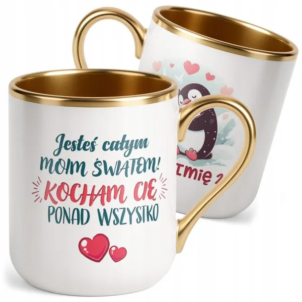 Kubek Premium Złoty Personalizowany Na Walentynki Kocham Cię Prezent