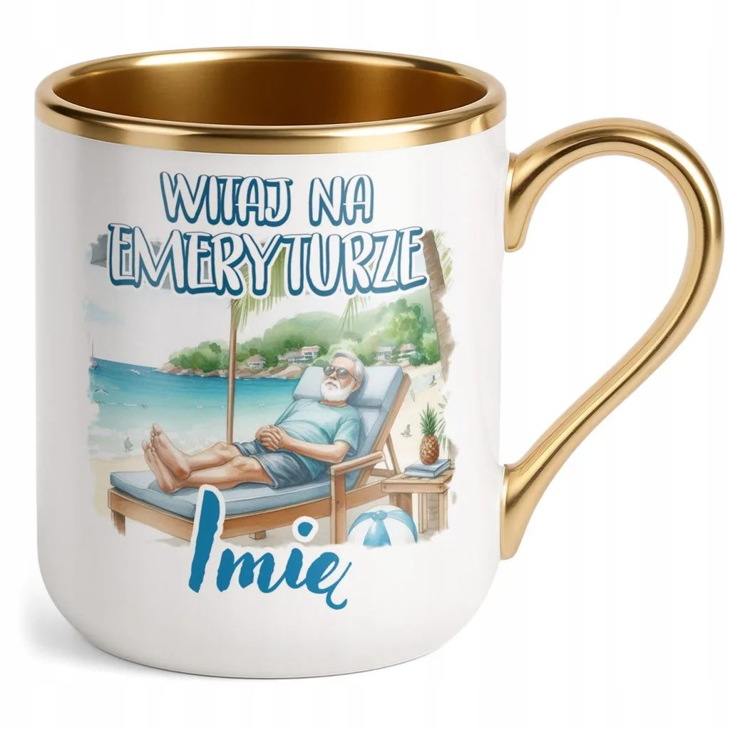 Kubek Premium Złoty Personalizowany Z okazji Emeryta Dla Emerytki