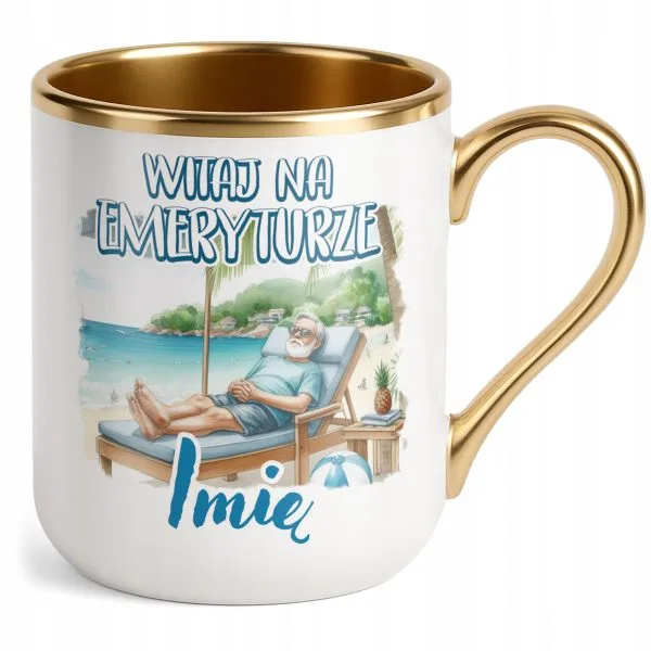 Kubek Premium Złoty Personalizowany Z okazji Emeryta Dla Emerytki