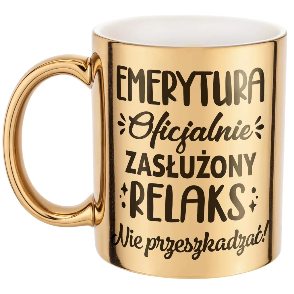 Złoty Kubek ceramiczny z okazji Emerytury Dla Emeryta Emerytki Prezent