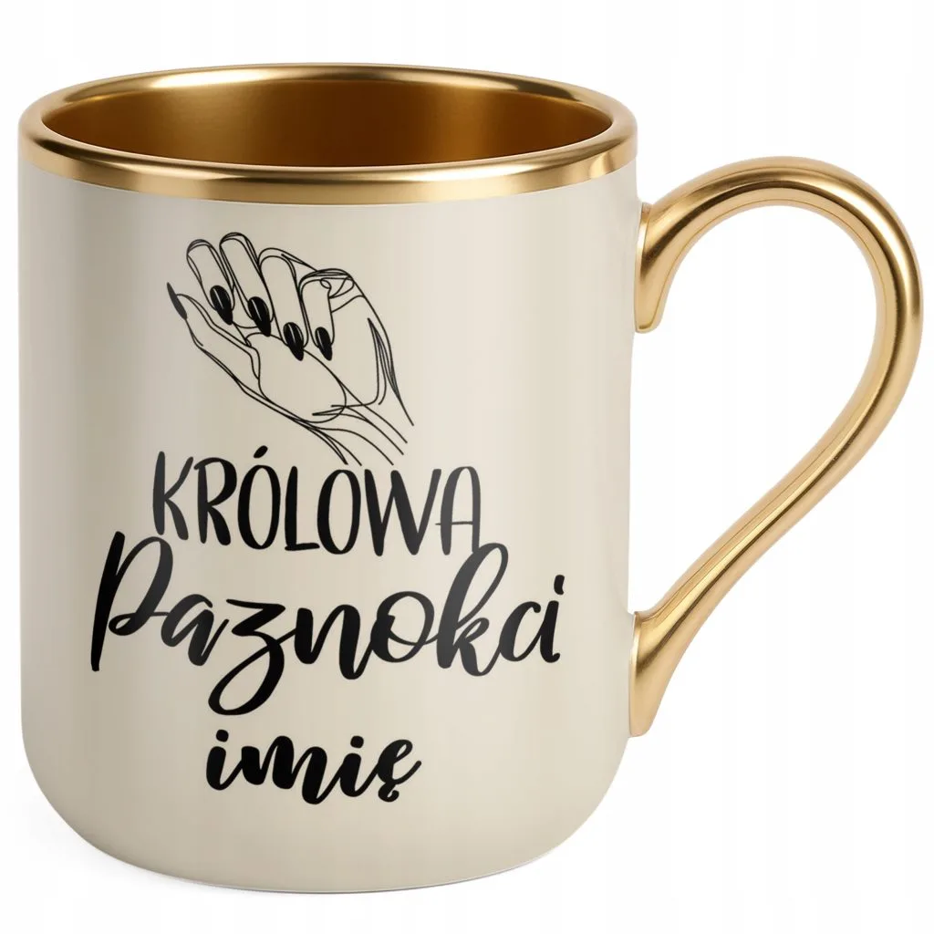Kubek Premium Złoty Ecru Personalizowany Królowa Paznokci Dla Stylistki