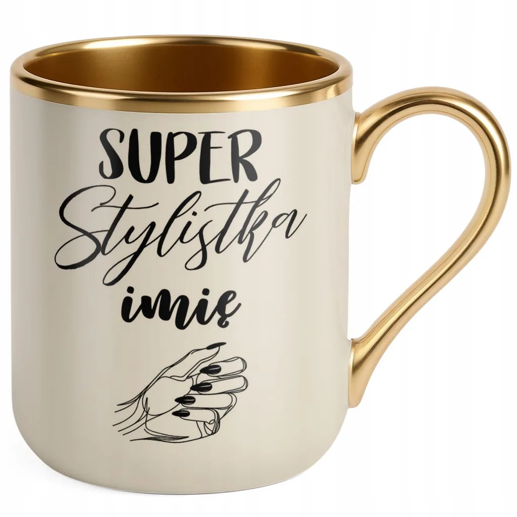 Kubek Premium Złoty Ecru Personalizowany Super Stylistka Paznokci