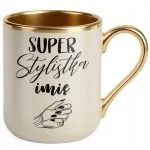 Kubek Premium Złoty Ecru Personalizowany Super Stylistka Paznokci