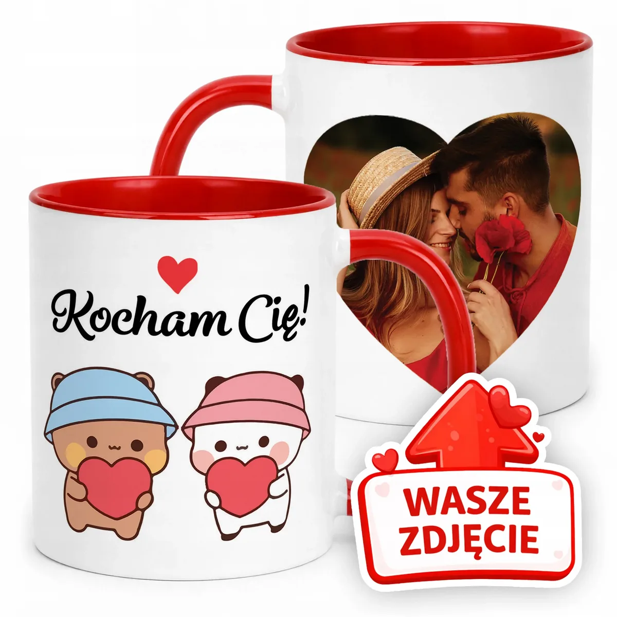 Kubek Czerwony Z Własnym Zdjęciem Serce Walentynki Prezent Upominek