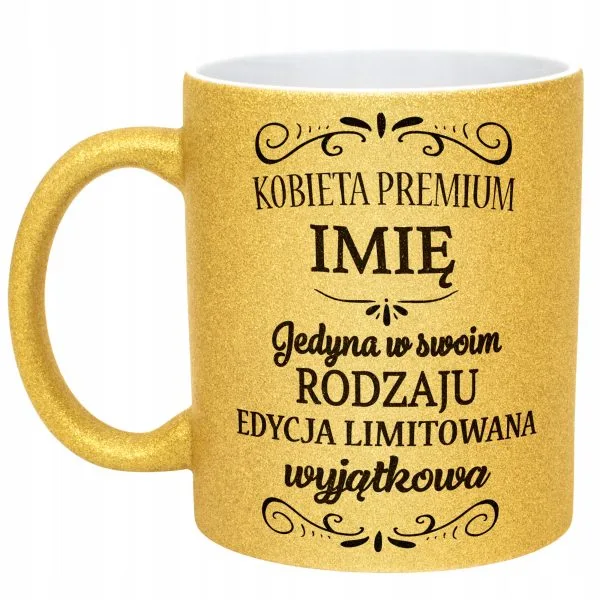 Złoty kubek brokatowy personalizowany Dzień Kobiet Prezent Upominek