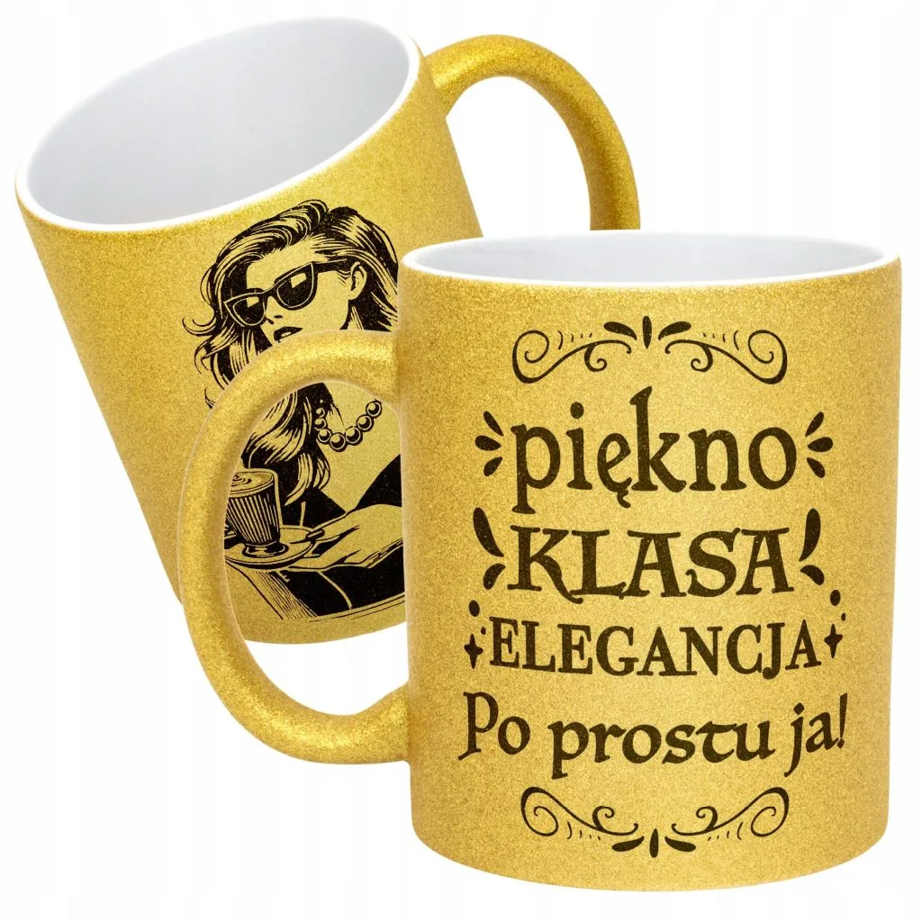 Złoty kubek brokatowy Dzień Kobiet Zabawny Prezent Upominek Dla Kobiety