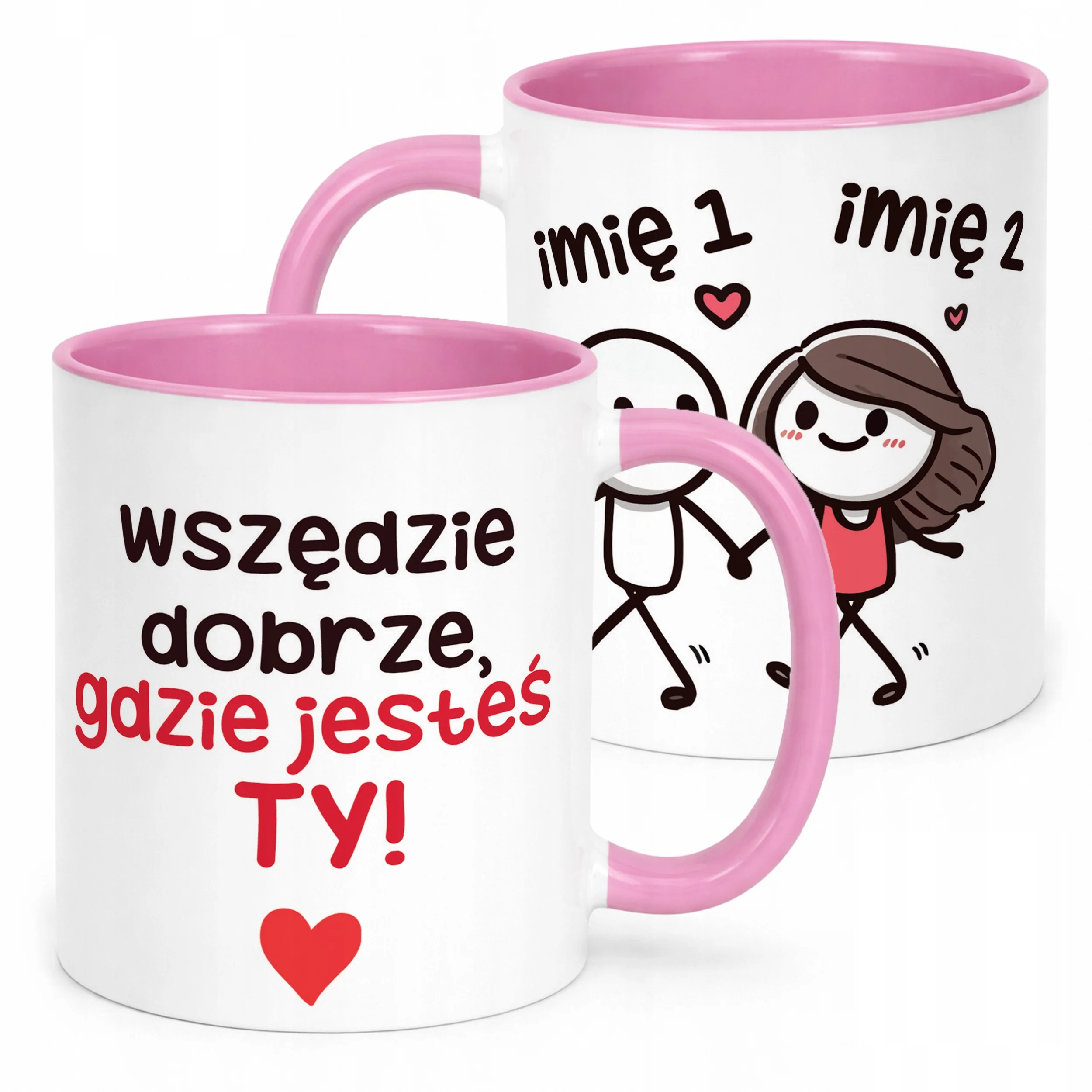 Kubek Różowy Personalizowany Serce Walentynki Prezent Upominek