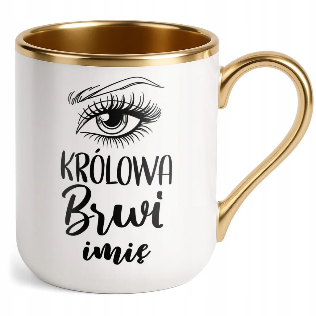 Kubek Premium Złoty Personalizowany Królowa Brwi Dla Stylistki Prezent
