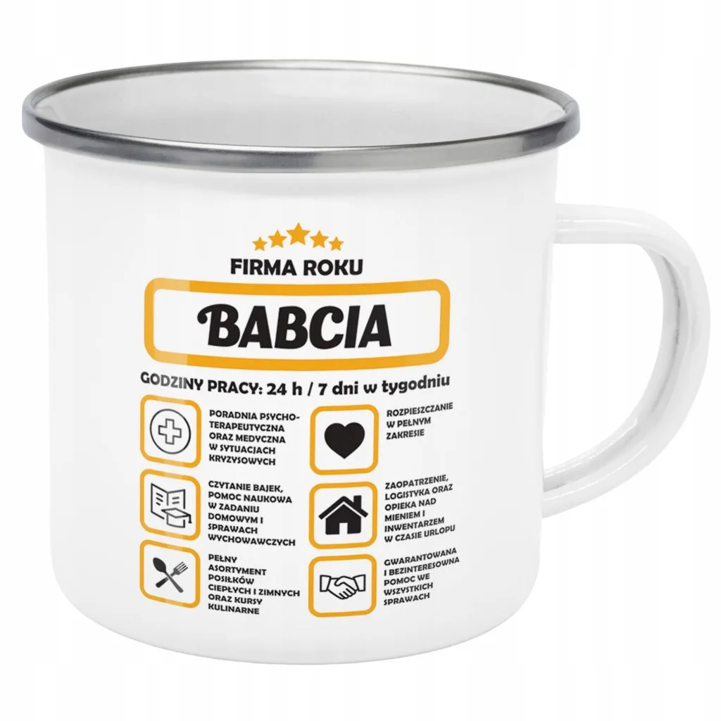 Emaliowany Kubek Garnuszek 300 ml Dzień Babci Prezent Firma Roku Babcia