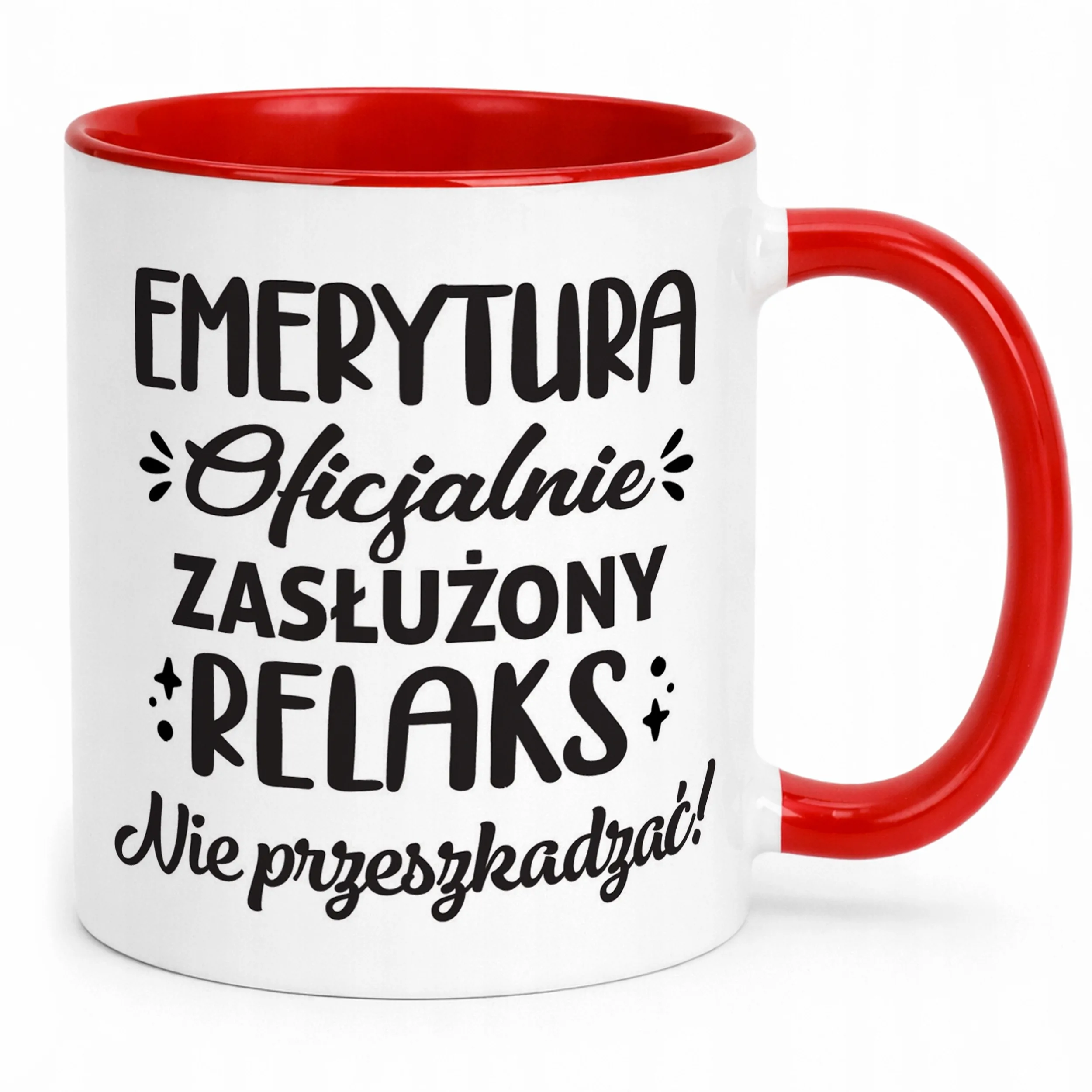 Kubek Czerwony z okazji Emerytury Dla Emeryta Emerytki Prezent Upominek