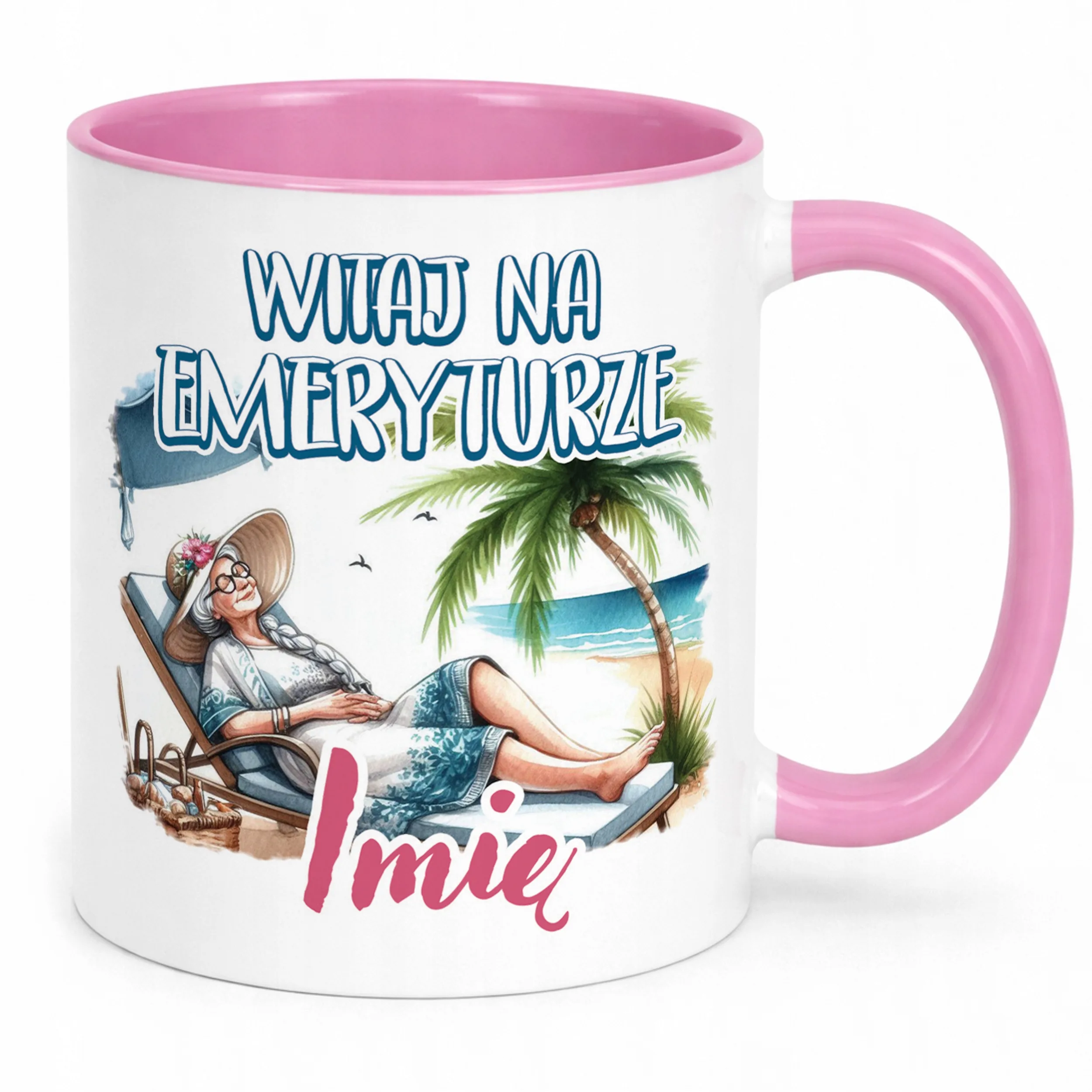 Kubek Różowy Personalizowany Z okazji Emerytury Dla Emerytki Prezent