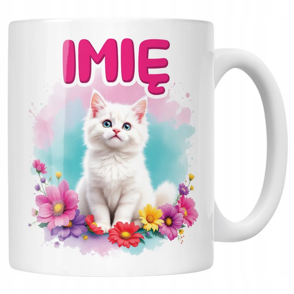 Kubek ceramiczny personalizowany Kot Kotek Zwierzak Słodki Dla Dzieci