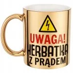 Złoty kubek Uwaga Herbata Z Prądem Zabawny Prezent Upominek
