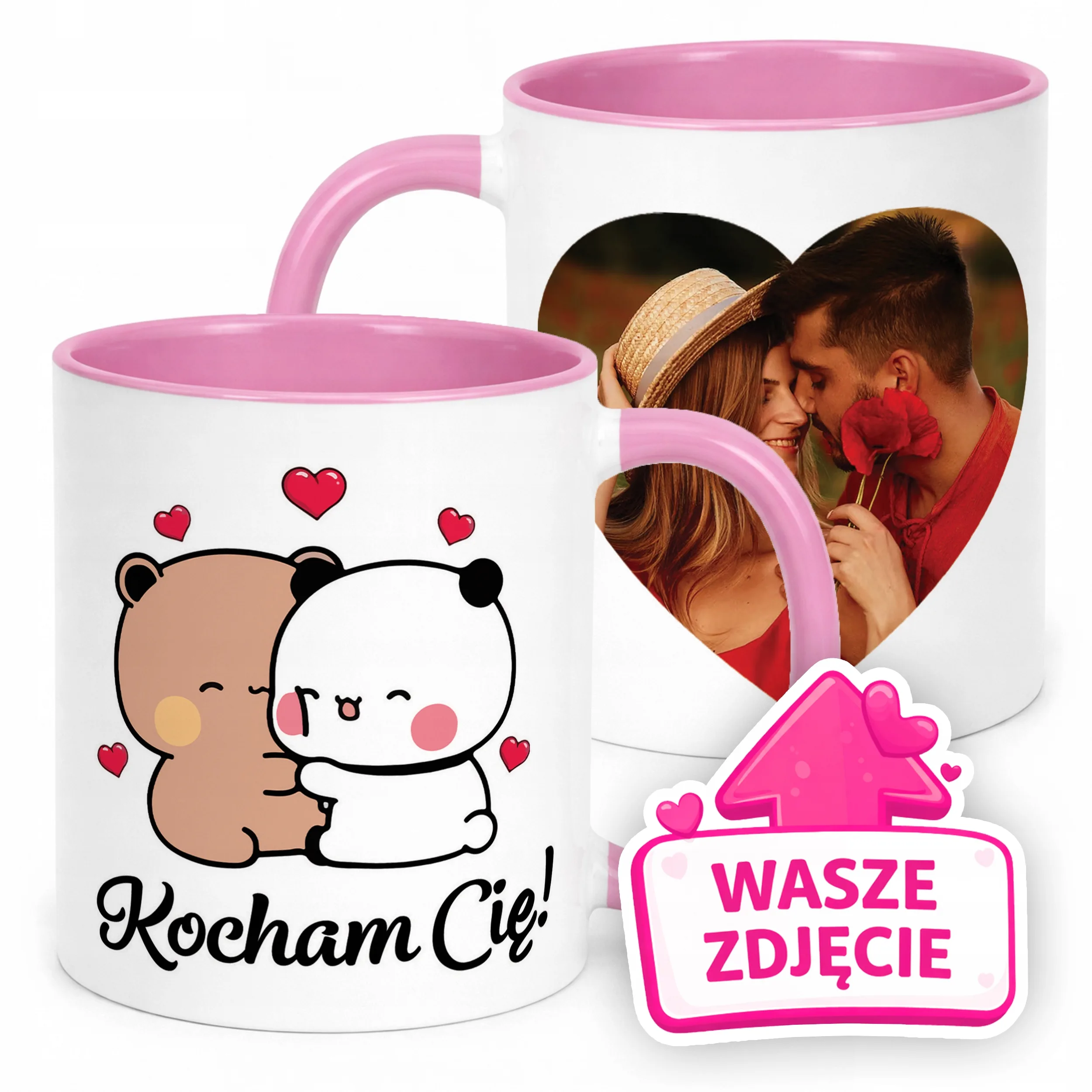 Kubek Różowy Z Własnym Zdjęciem Serce Walentynki Prezent Upominek