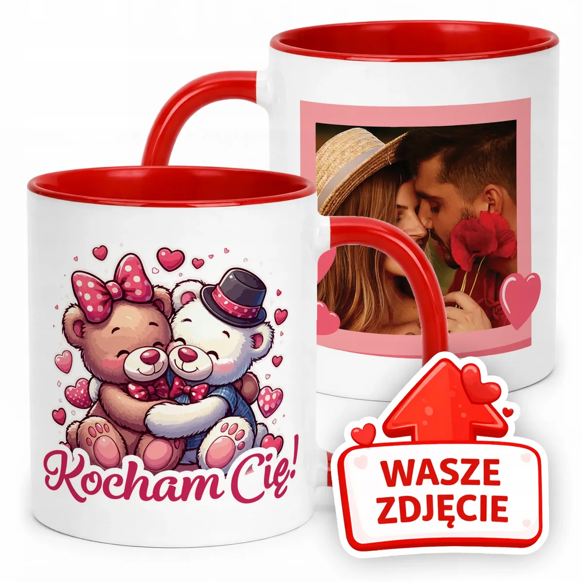 Kubek Czerwony Z Własnym Zdjęciem Serce Walentynki Prezent Upominek