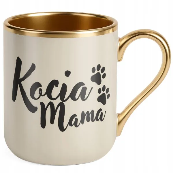 Kubek Premium Złoty Ecru Kocia Mama Dla Kociary Prezent Upominek
