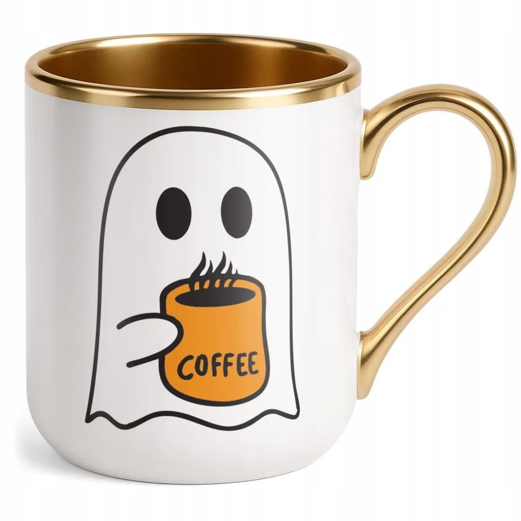 Kubek Premium Złoty Halloween Jesień Dynia Duch Prezent Upominek