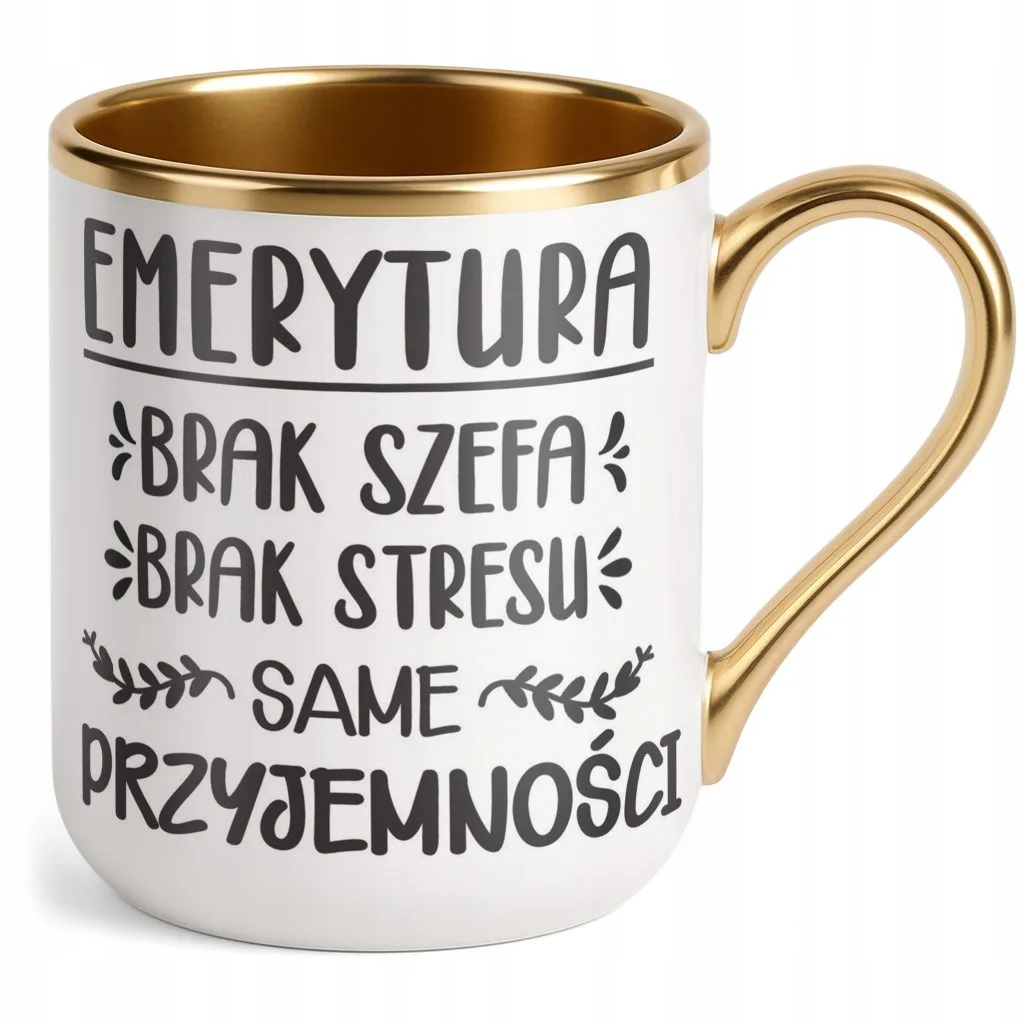 Kubek Premium Złoty Z okazji Emerytury Dla Emeryta Emerytki Prezent