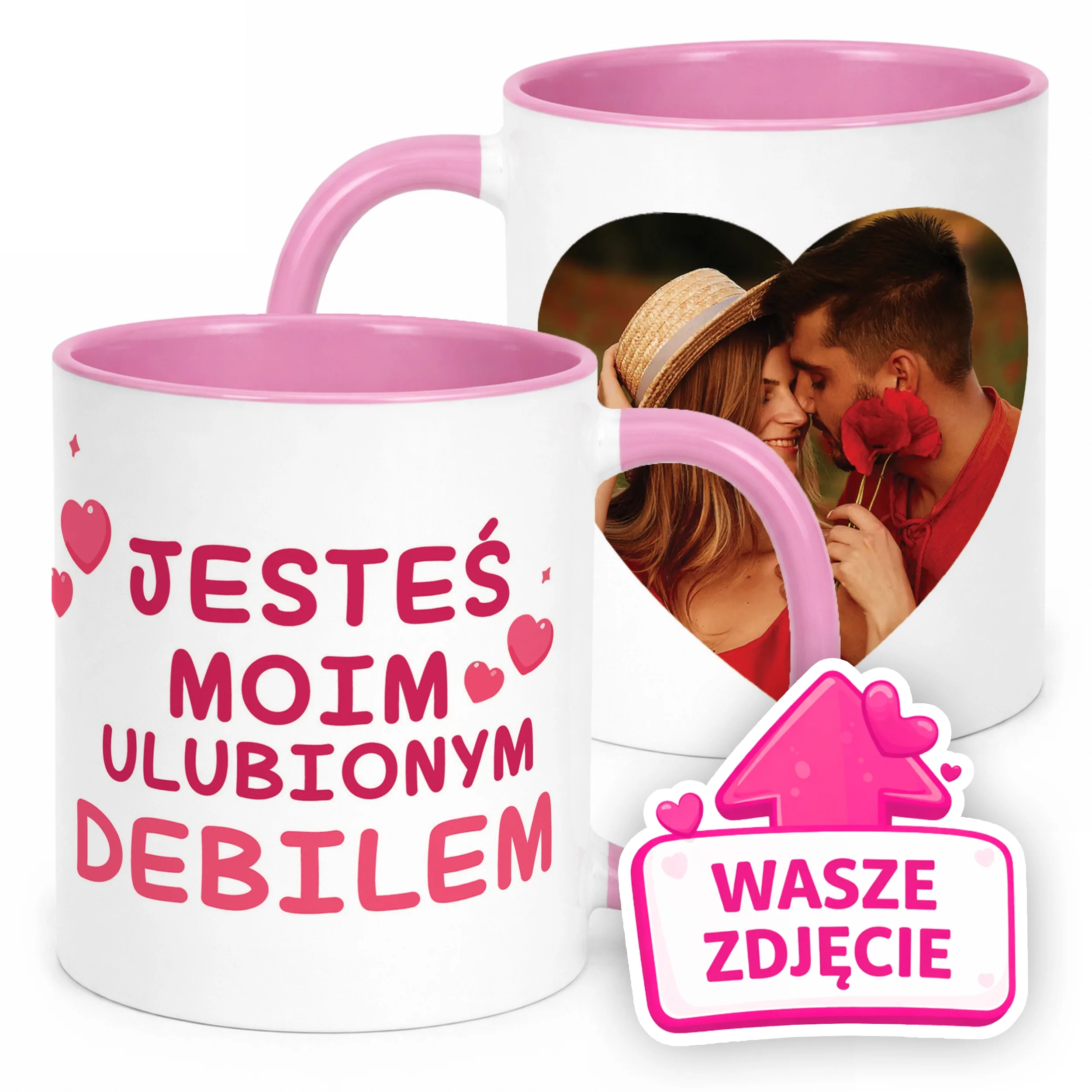 Kubek Różowy Z Własnym Zdjęciem Serce Walentynki Prezent Upominek