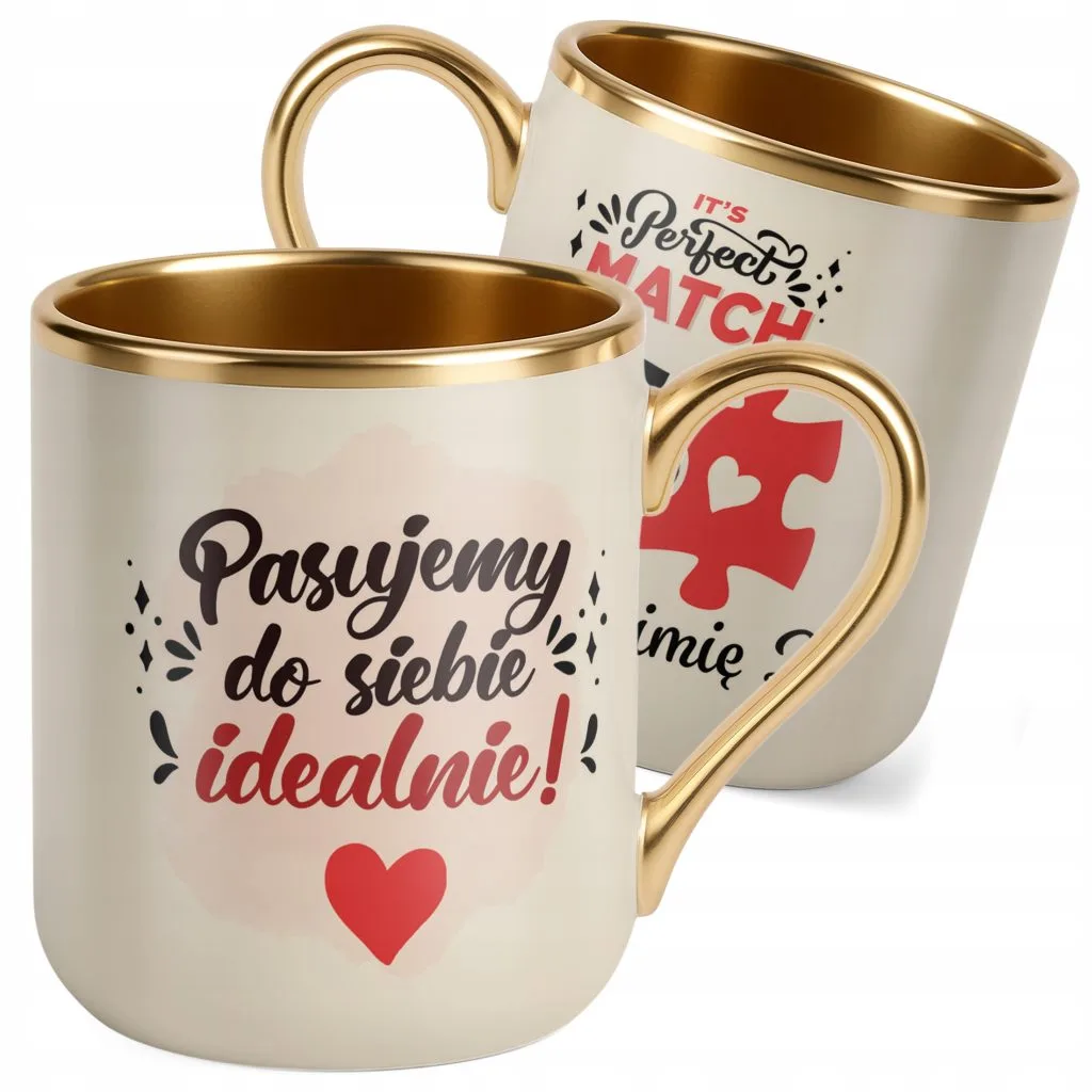 Kubek Premium Złoty Ecru Personalizowany Na Walentynki Kocham Cię
