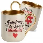 Kubek Premium Złoty Ecru Personalizowany Na Walentynki Kocham Cię