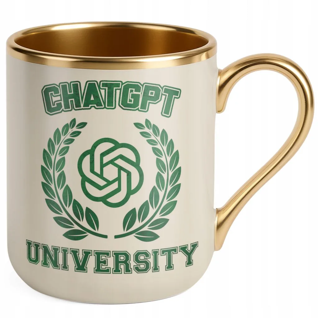 Kubek Premium Złoty Ecru ChatGPT University Zabawny Prezent Upominek