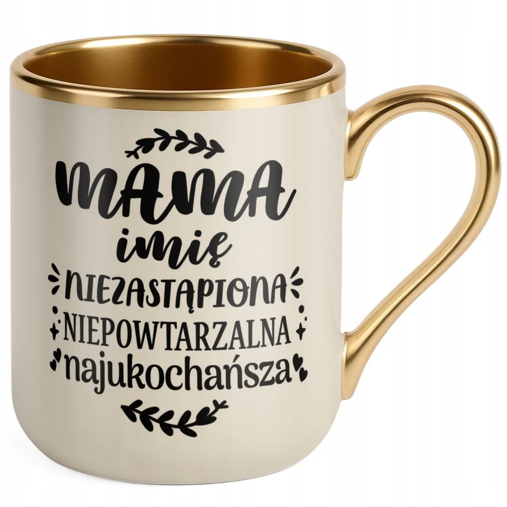 Kubek Premium Złoty Ecru Personalizowany Dzień Matki Dla Mamy