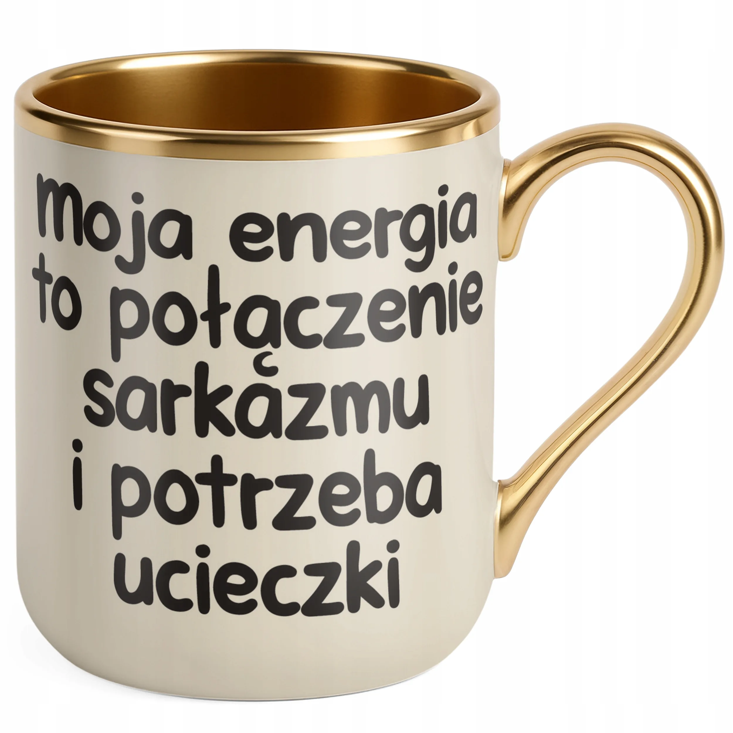 Kubek Premium Złoty Ecru Moja Energia To Połączenie Śmieszny Zabawny