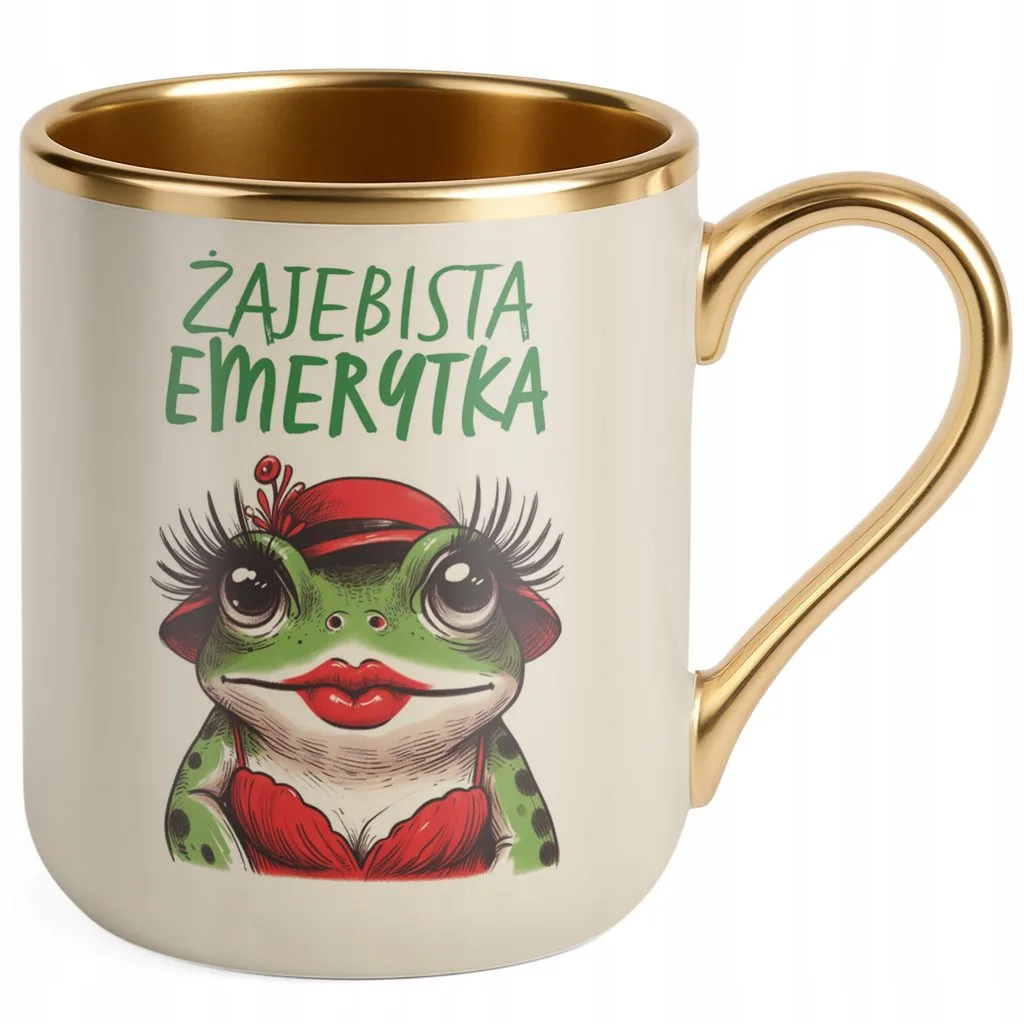 Kubek Premium Złoty Ecru Z okazji Emerytury Dla Emerytki Prezent