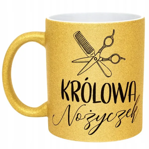 Złoty kubek brokatowy Królowa Nożyczek Dla Fryzjerki Barbera Prezent