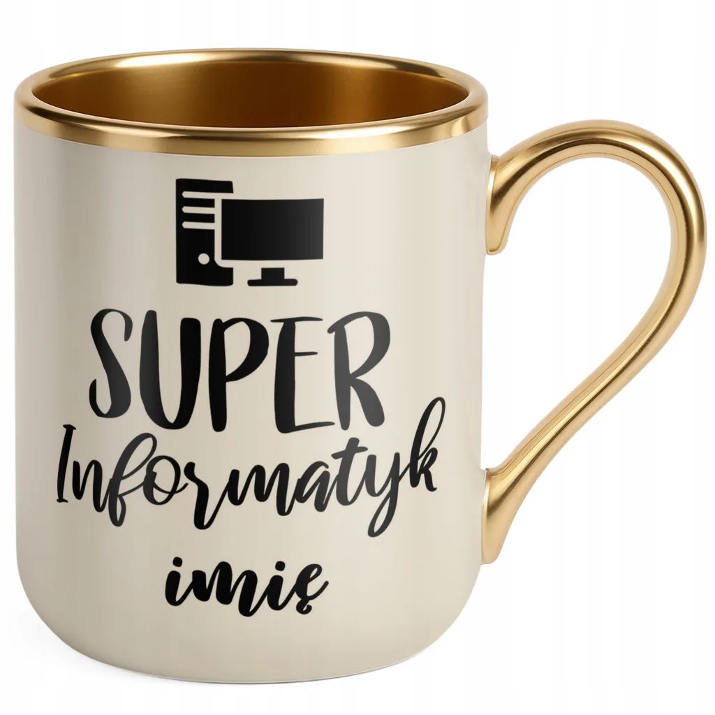 Kubek Premium Złoty Ecru Personalizowany Super Informatyk