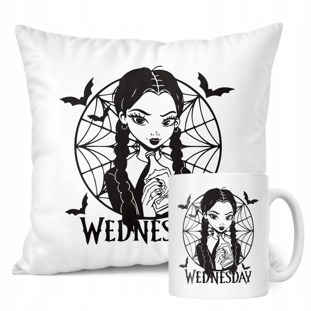 Zestaw Kubek + Poduszka Nevermore Wednesday Addams Dla Fanów Prezent