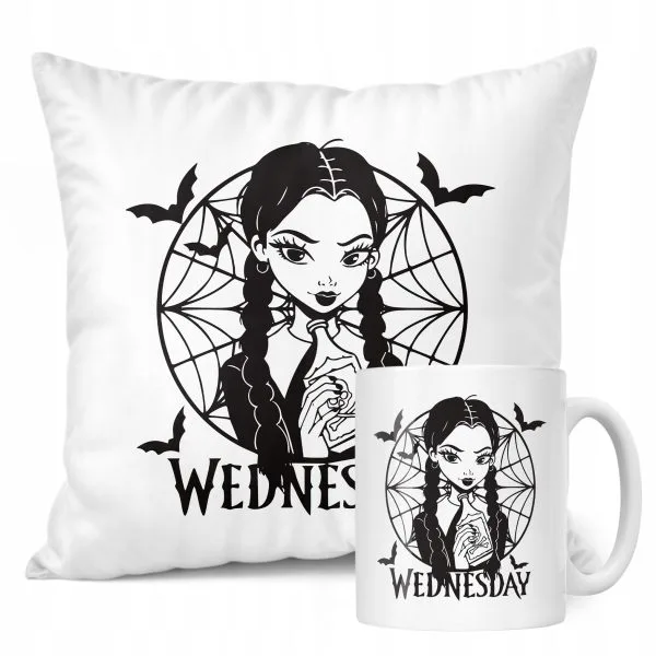 Zestaw Kubek + Poduszka Nevermore Wednesday Addams Dla Fanów Prezent